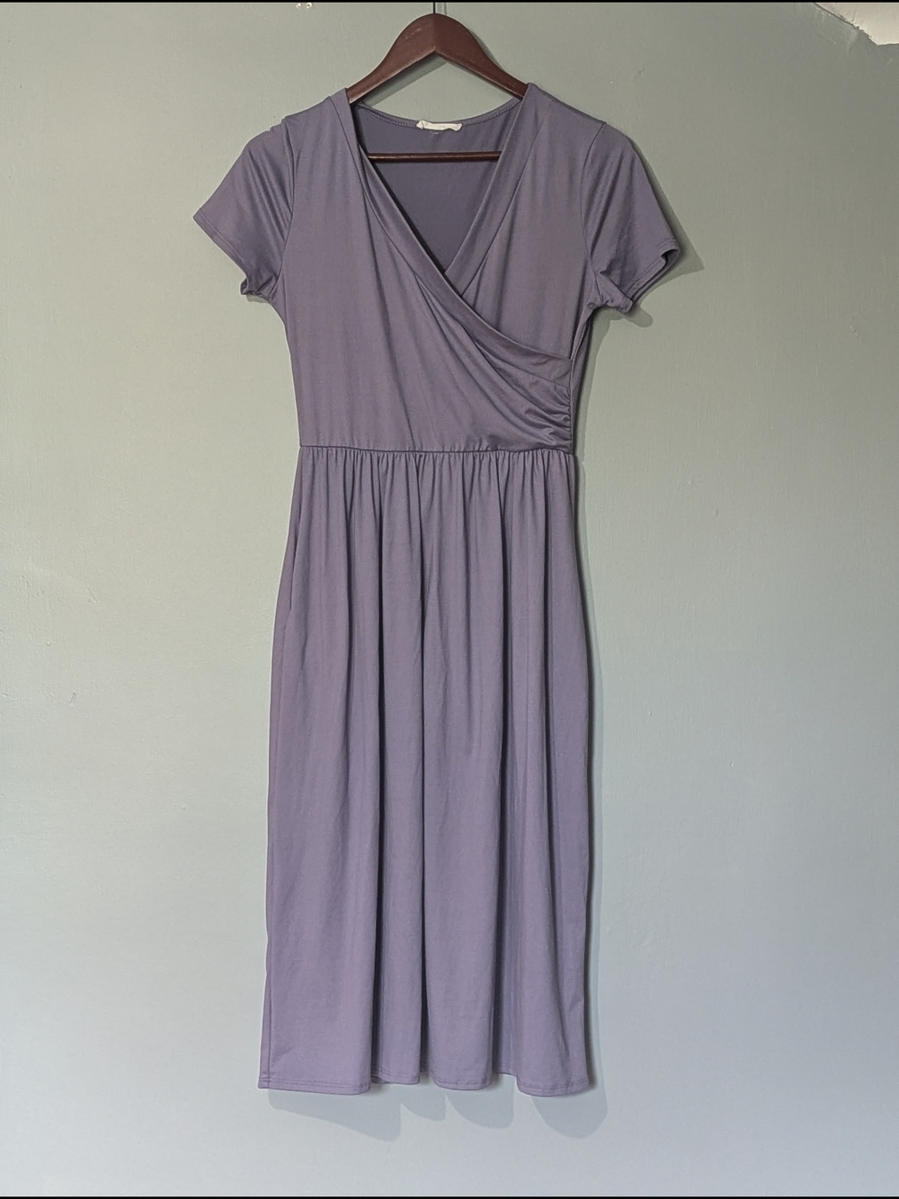 Reborn J Women's Lavender Short Sleeve Faux Wrap Midi Dress Soft Girl Brunch